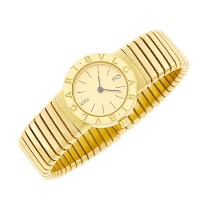 Lot 151 - Bulgari Gold 'Tubogas' Bracelet-Watch