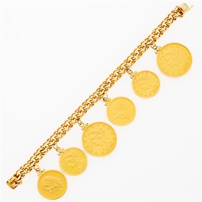 Lot 134 - Gold and Gold Coin Charm Bracelet