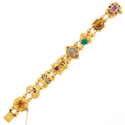 Lot 143 - Gold, Gem-Set, Cultured Pearl and Paste Charm Bracelet