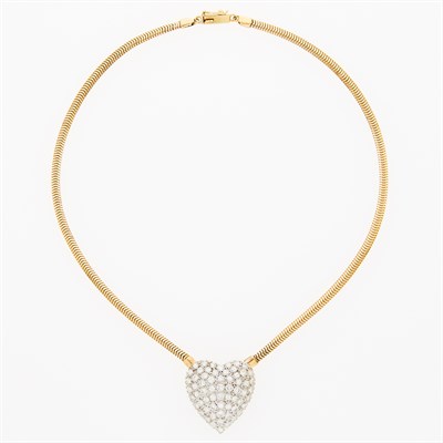 Lot 72 - White Gold and Diamond Heart Pendant on Gold Snake Chain Necklace