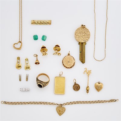 Lot 232 - Group of Gold, Low Karat Gold and Metal Jewelry and Fragments