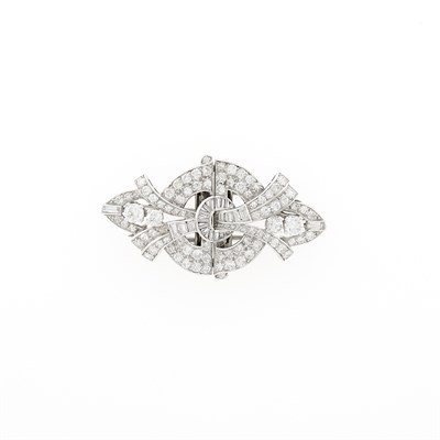 Lot 74 - Platinum and Diamond Double Clip-Brooch