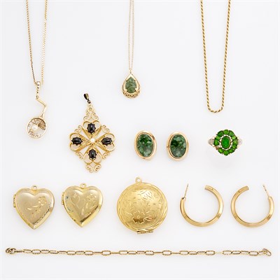 Lot 235 - Group of Gold, Low Karat Gold, Gold-Filled and Gem-Set Jewelry and Fragments