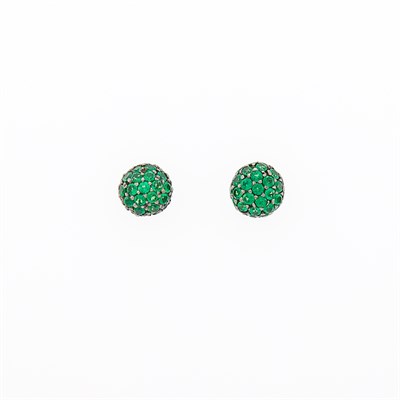 Lot 61 - Pair of Blackened Gold and Green Garnet Earrings