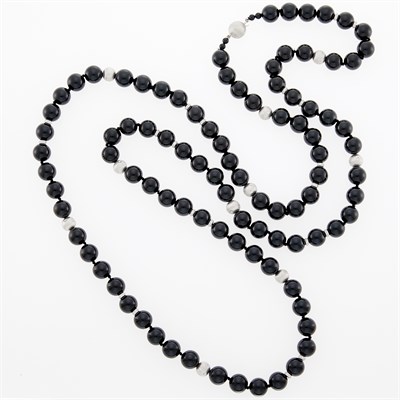 Lot 260 - Black Onyx, White Gold Bead and Diamond Necklace