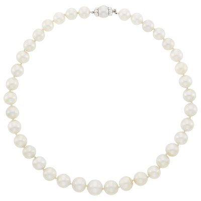 Lot 64 - Cultured Pearl Necklace with White Gold and Cultured Pearl Clasp
