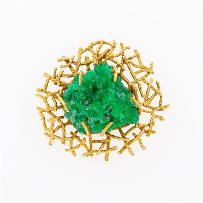 Lot 118 - Gold and Drusy Emerald Brooch-Pendant