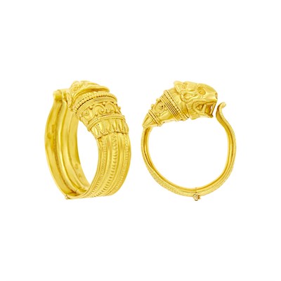 Lot 139 - Zolotas Pair of High Karat Gold Chimera Hoop Earclips