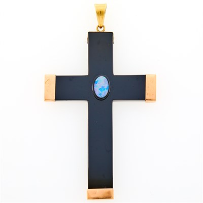 Lot 178 - Rose Gold, Black Onyx and Opal Cross Pendant