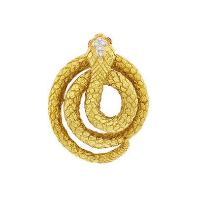 Lot 158 - David Webb Gold, Platinum and Diamond Snake Clip-Brooch