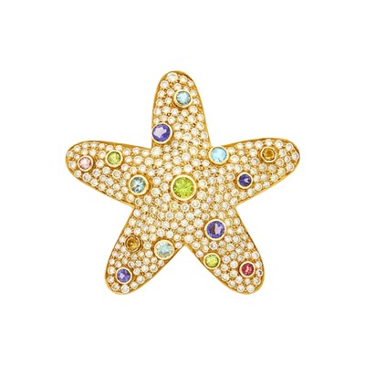 Lot 101 - Gold, Diamond and Gem-Set Starfish Brooch