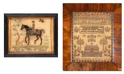 Lot 1390 - Diminutive Needlework of a Man on Horseback...