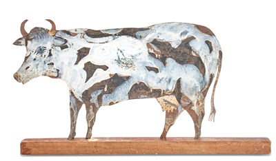 Lot 1400 - Sheet Metal and Painted Figure of a Cow On a...