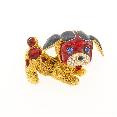 Lot 137 - Frascarolo Gold, Diamond and Enamel Dog Clip-Brooch