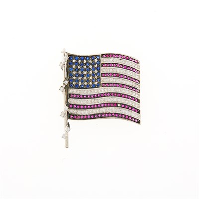 Lot 206 - White Gold, Diamond, Sapphire and Ruby Flag Pin