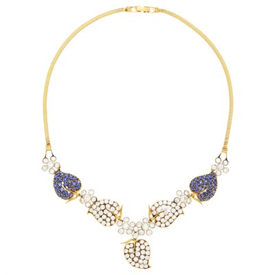 Lot 53 - Two-Color Gold, Sapphire and Diamond Snake Chain Necklace