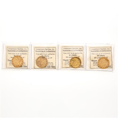 Lot 18 - United States $5 Liberty Head Four Circulated...