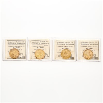 Lot 19 - United States $5 Liberty Head Four Circulated...