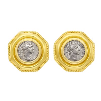 Lot 18 - Elizabeth Locke Pair of Gold and Silver Coin Earrings