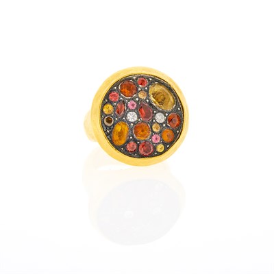 Lot 107 - Yossi Hammered High Karat Gold, Colored Stone and Diamond Ring