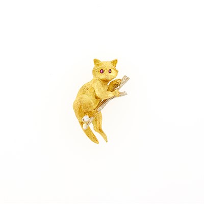 Lot 142 - Two-Color Gold, Diamond and Ruby Raccoon Pin
