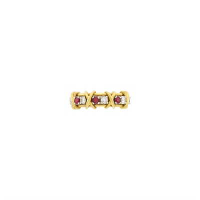 Lot 40 - Tiffany & Co., Schlumberger Gold, Platinum, Ruby and Diamond 'Sixteen Stone' Band Ring