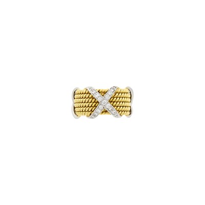 Lot 7 - Tiffany & Co., Schlumberger Gold, Platinum and Diamond 'Rope Six Row X' Band Ring