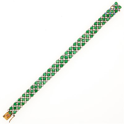 Lot 62 - Silver, Gold, Emerald and Diamond Bracelet