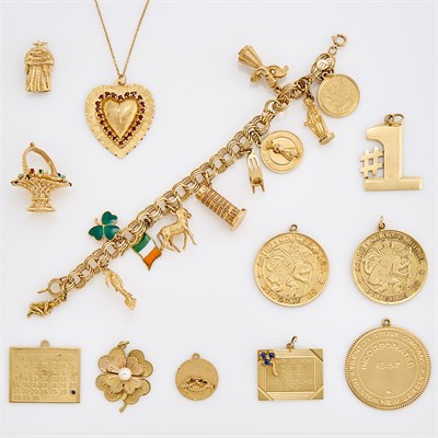 Lot 242 - Gold Charm Bracelet and Loose Charms