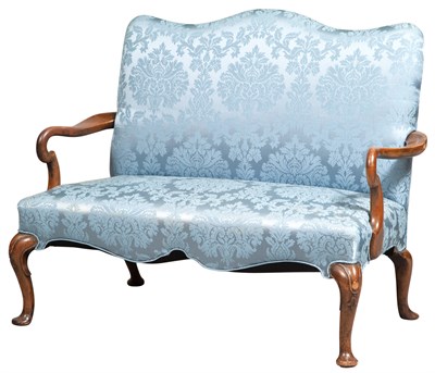 Lot 128 - George II Style Blue Silk-Upholstered Walnut...