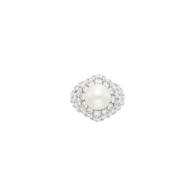 Lot 110 - Platinum, Natural Pearl and Diamond Ring