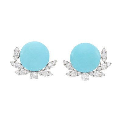 Lot 99 - Van Cleef & Arpels Pair of Platinum, Turquoise and Diamond Earclips