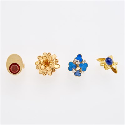 Lot 214 - Four Gold, Lapis, Citrine, Sodalite and Diamond Rings