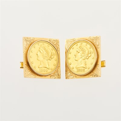 Lot 34 - Pair of Gold and Gold Coin Cufflinks Two $5...