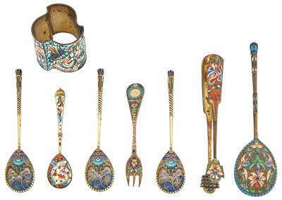 Lot 233 - Group of Eight Russian Silver and Cloisonné...