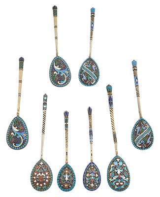 Lot 234 - Group of Eight Russian Silver and Cloisonné...