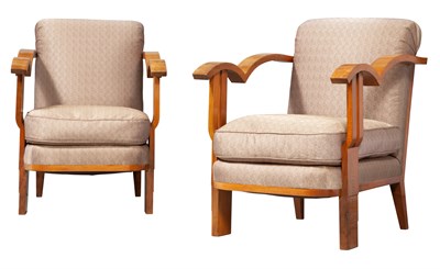 Lot 153 - Pair of Art Moderne Style Upholstered Walnut...