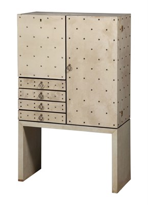 Lot 239 - Aldo Tura Brass Studded Lacquered Vellum Bar...