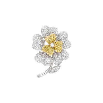 Lot 65 - Two-Color Gold and Diamond Flower Brooch