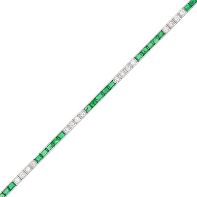 Lot 77 - Platinum, Emerald and Diamond Straightline Bracelet