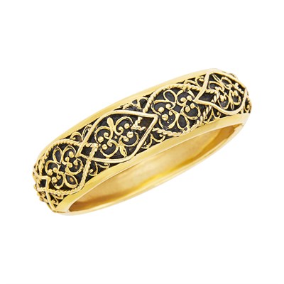 Lot 27 - Gold and Black Enamel Bangle Bracelet