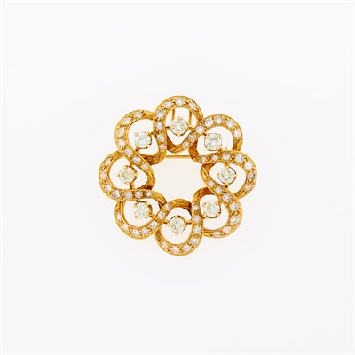 Lot 93 - Gold and Diamond Circle Pendant-Brooch