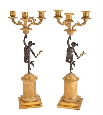 Lot 196 - Pair of French Gilt and Patinated Bronze...