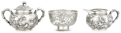 Lot 1113 - Chinese Export Silver Cream and Sugar Set and...