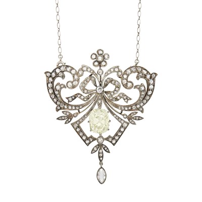 Lot 123 - Antique Silver, Gold and Diamond Pendant-Brooch with Platinum Chain
