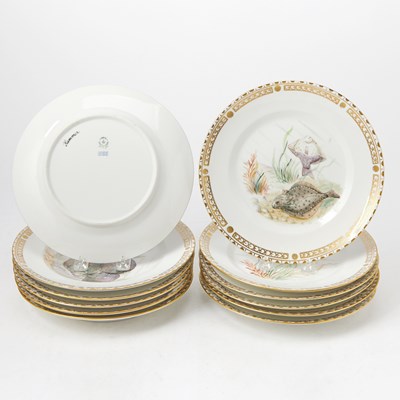 Lot 227 - Set of Twelve Royal Copenhagen Porcelain Dinner Plates Decorated with Marine Life