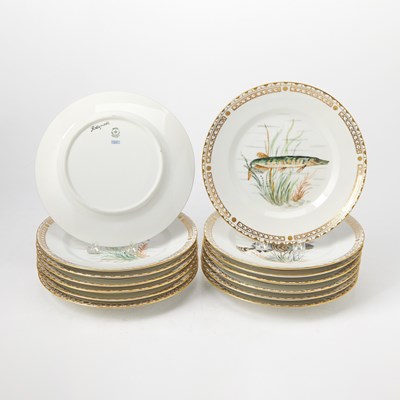 Lot 225 - Set of Fourteen Royal Copenhagen Porcelain Dinner Plates Decorated with Marine Life