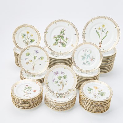 Lot 282 - Group of Royal Copenhagen Flora Danica Style Floral Decorated Porcelain Plates