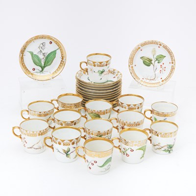 Lot 224 - Fourteen Royal Copenhagen Flora Danica Style Floral Decorated Porcelain Demitasse Cups and Saucers