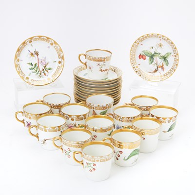 Lot 278 - Fourteen Royal Copenhagen Flora Danica Style Floral Decorated Porcelain Demitasse Cups and Saucers